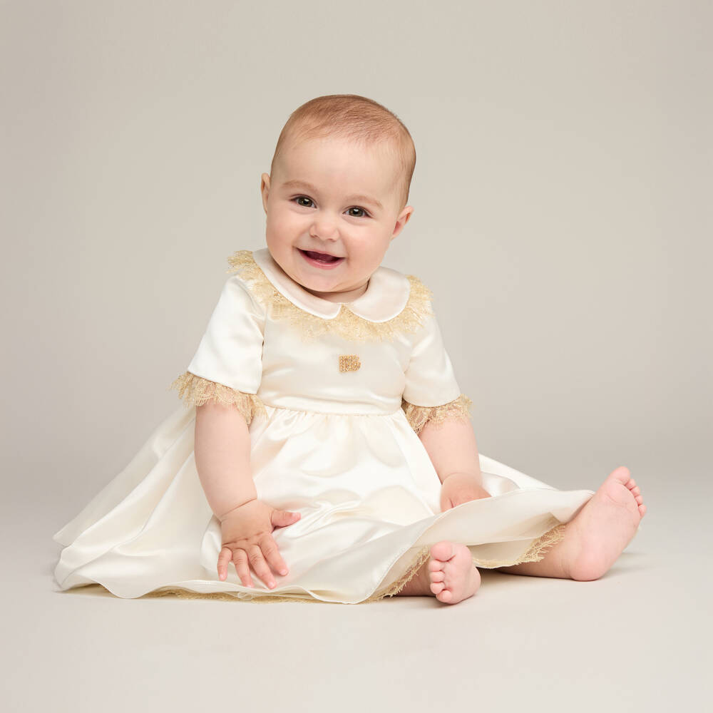 Dolce & Gabbana-Girls Satin Dress with Lace Accents | Childrensalon Outlet