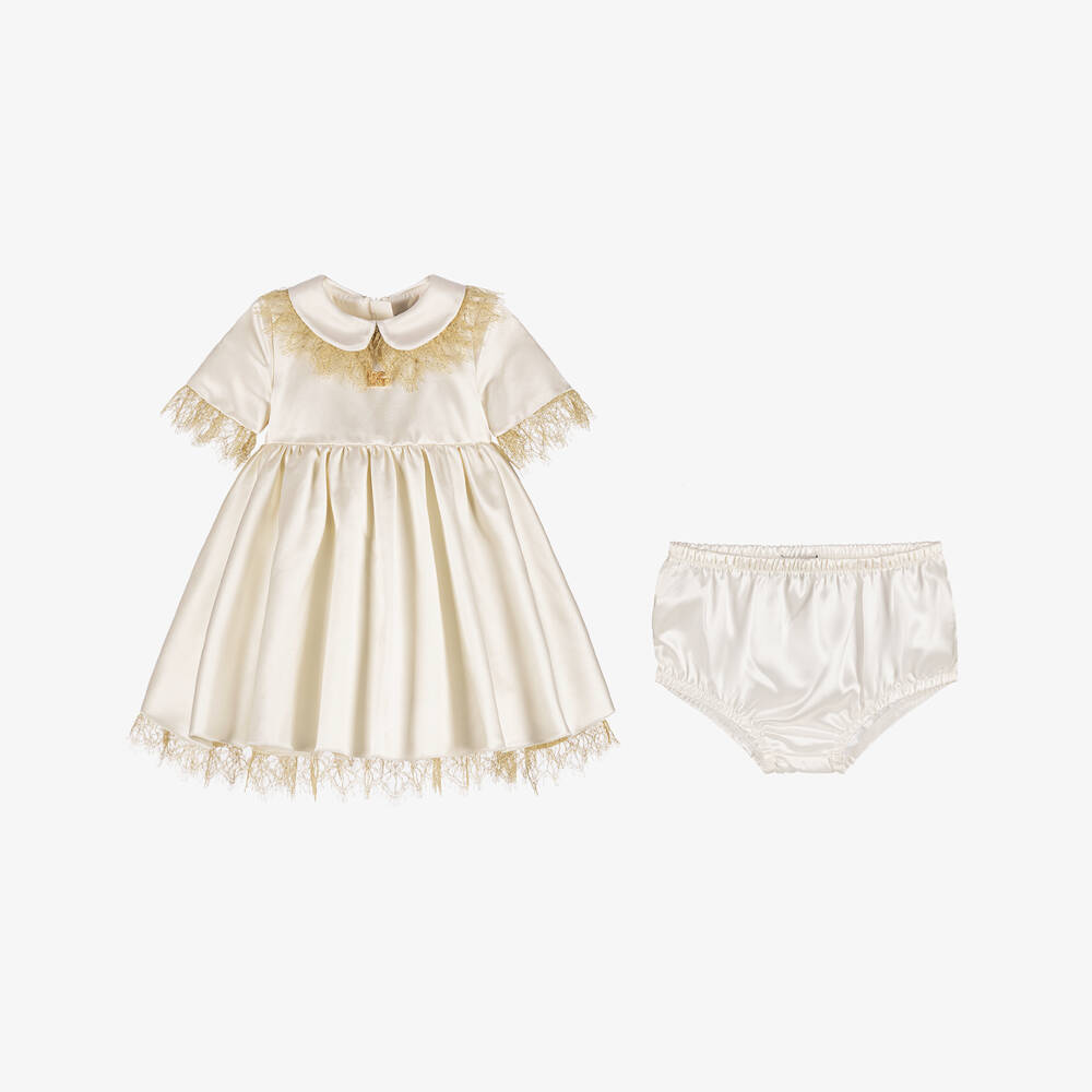 Dolce & Gabbana-Girls Satin Dress with Lace Accents | Childrensalon Outlet