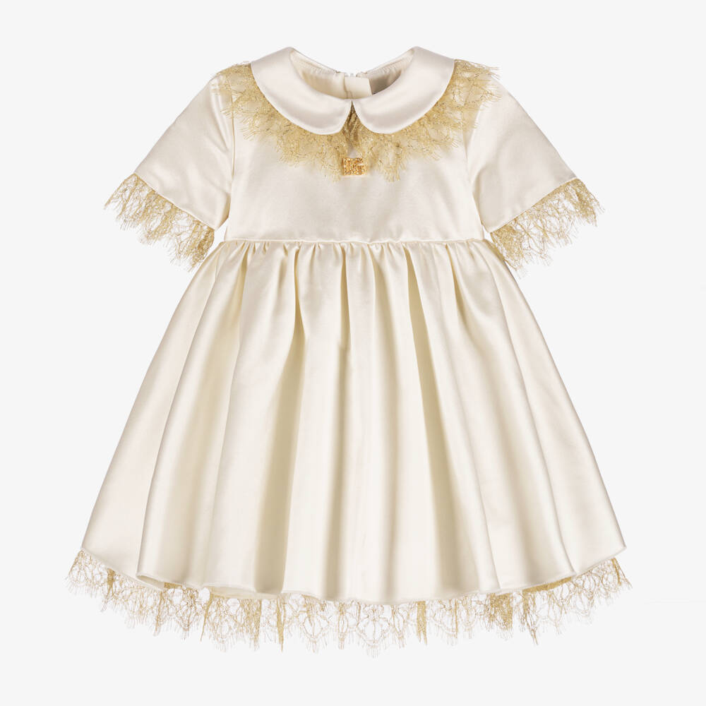 Dolce & Gabbana-Girls Satin Dress with Lace Accents | Childrensalon Outlet