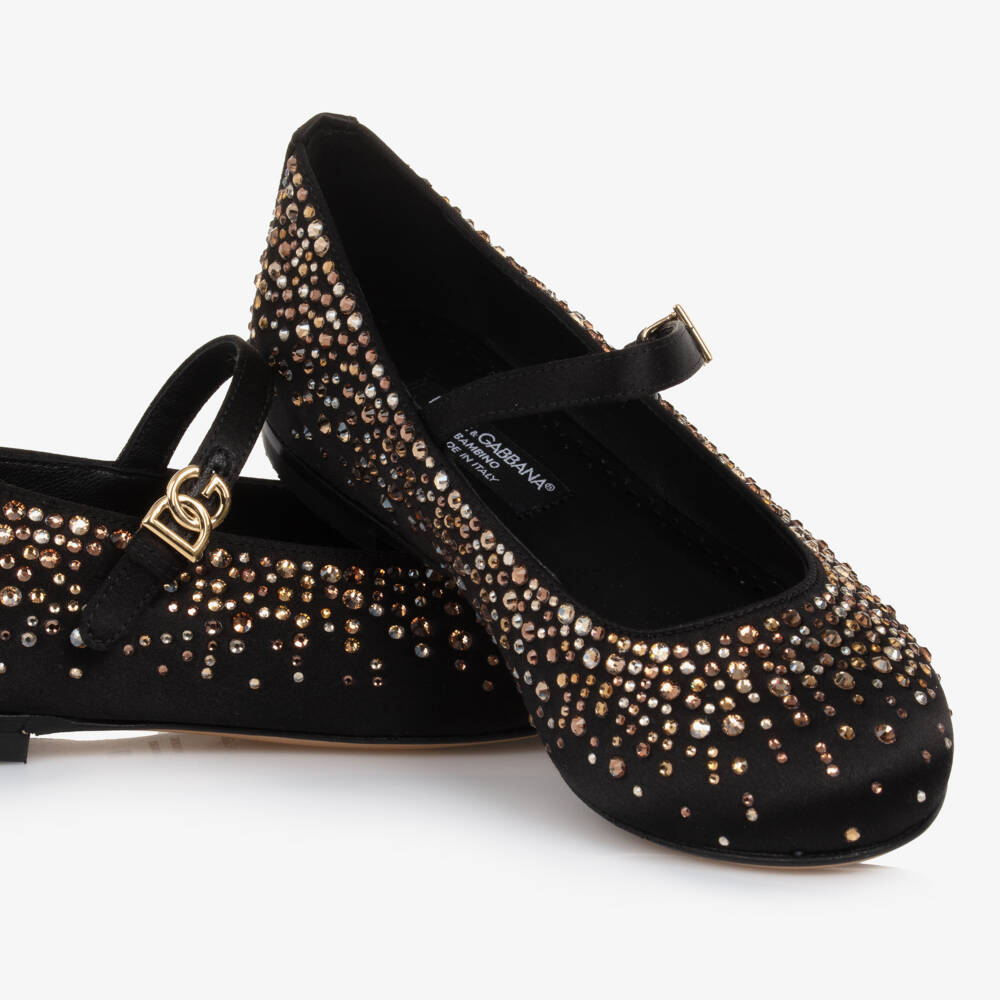 Dolce & Gabbana-Балетки из атласа с драгоценными камнями для девочек | Childrensalon Outlet