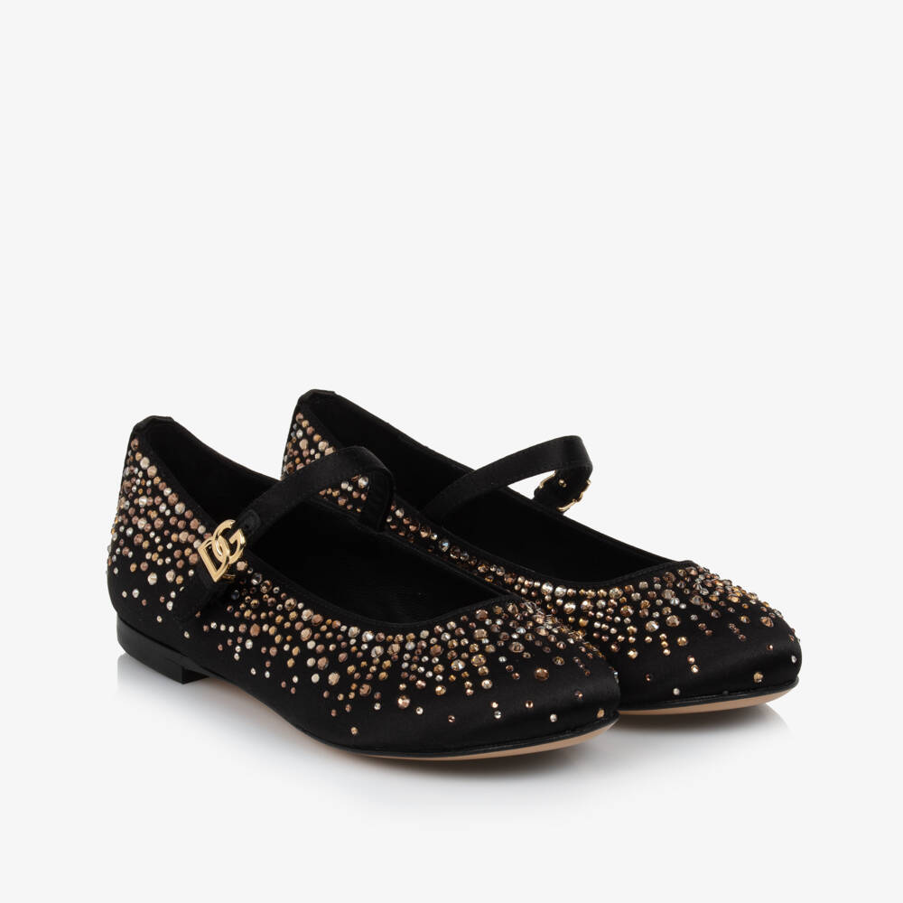 Dolce & Gabbana-Girls Satin Gemstone Ballet Flats | Childrensalon Outlet