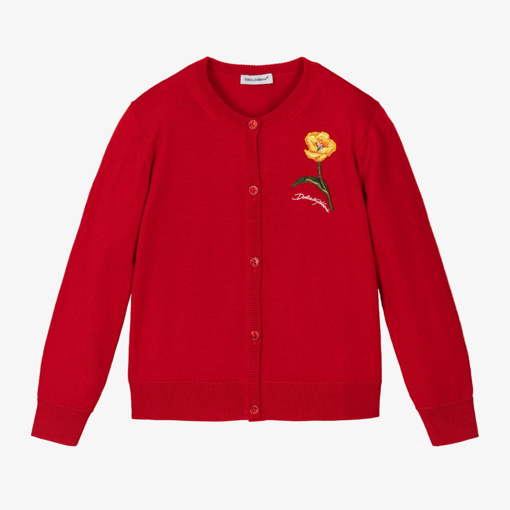 Dolce & Gabbana-Girls Scarlet Wool Floral Cardigan | Childrensalon Outlet