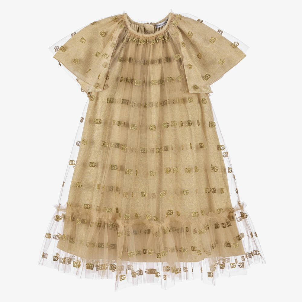 Dolce & Gabbana-Girls Shimmering Gold Lurex Tulle Dress | Childrensalon Outlet