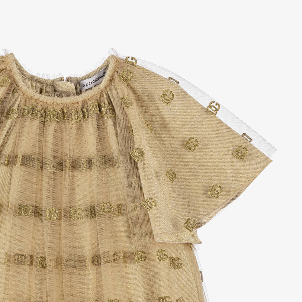Dolce & Gabbana-Girls Shimmering Gold Lurex Tulle Dress | Childrensalon Outlet