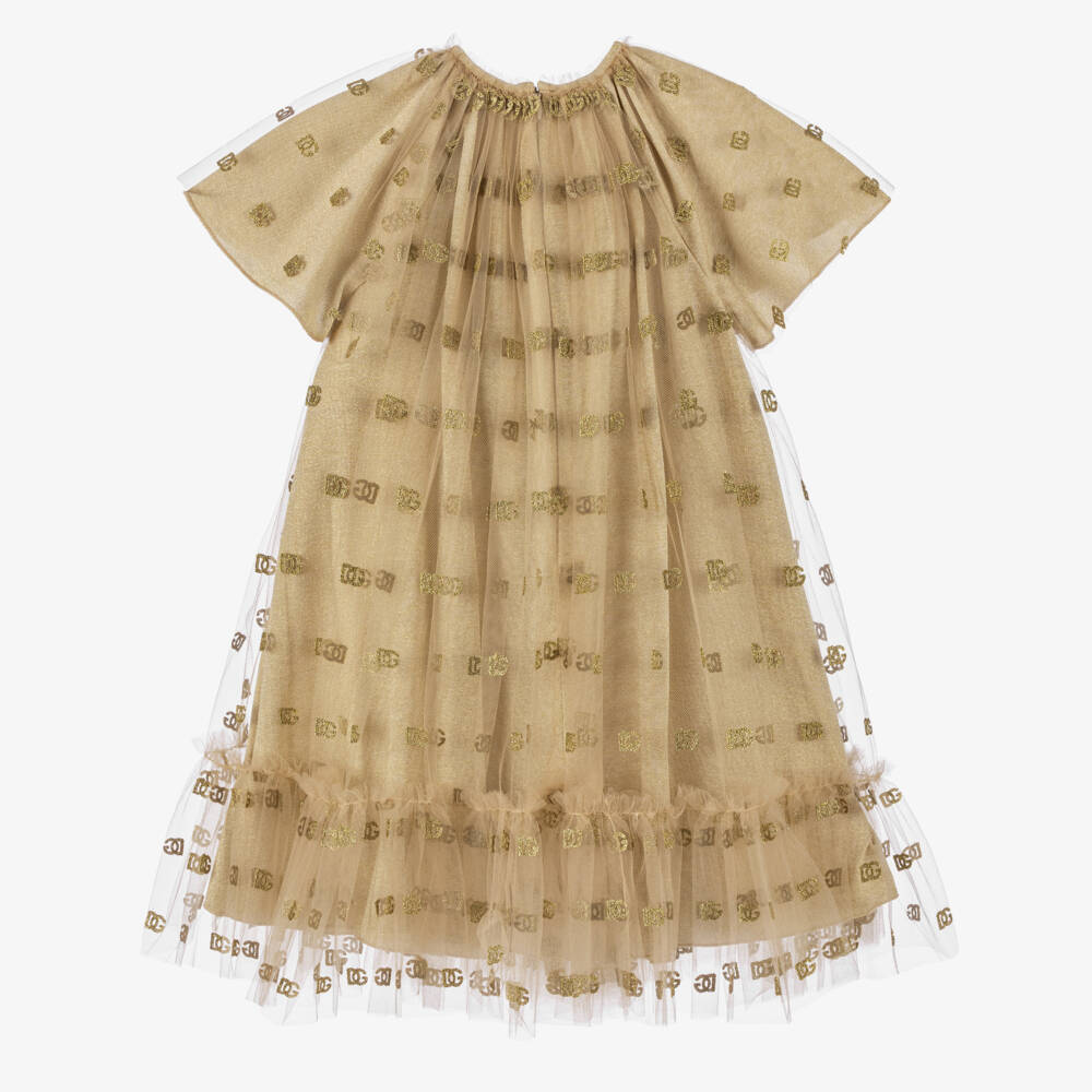 Dolce & Gabbana-Girls Shimmering Gold Lurex Tulle Dress | Childrensalon Outlet