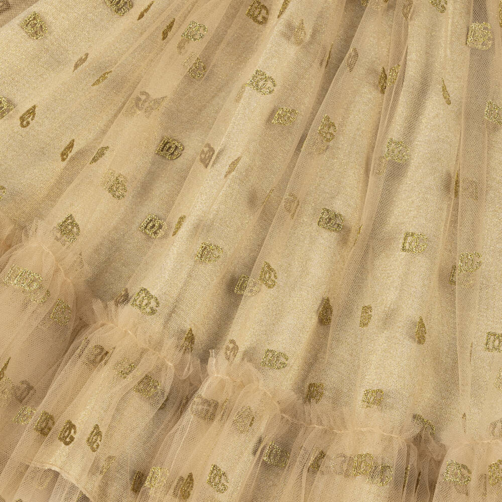 Dolce & Gabbana-Girls Shimmering Gold Lurex Tulle Dress | Childrensalon Outlet