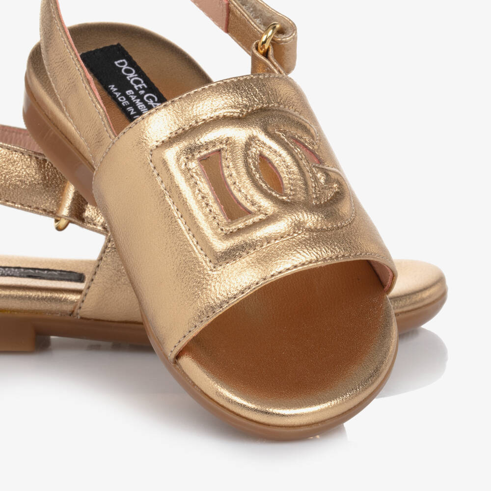 Dolce & Gabbana-Girls Shimmering Leather Strappy Sandals | Childrensalon Outlet