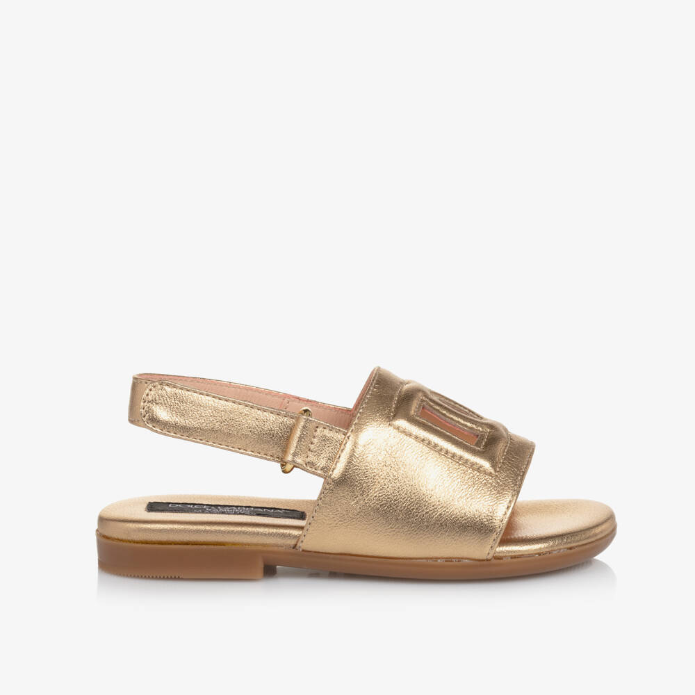 Dolce & Gabbana-Girls Shimmering Leather Strappy Sandals | Childrensalon Outlet
