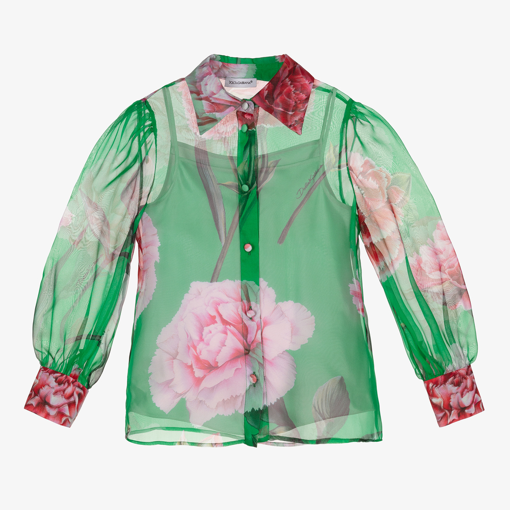 Dolce & Gabbana - بلوز حرير شيفون لون أخضر للبنات  | Childrensalon