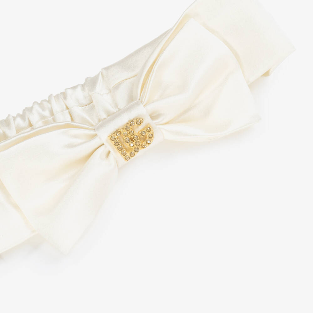 Dolce & Gabbana-Girls Silk Ivory Bow Hairband | Childrensalon Outlet