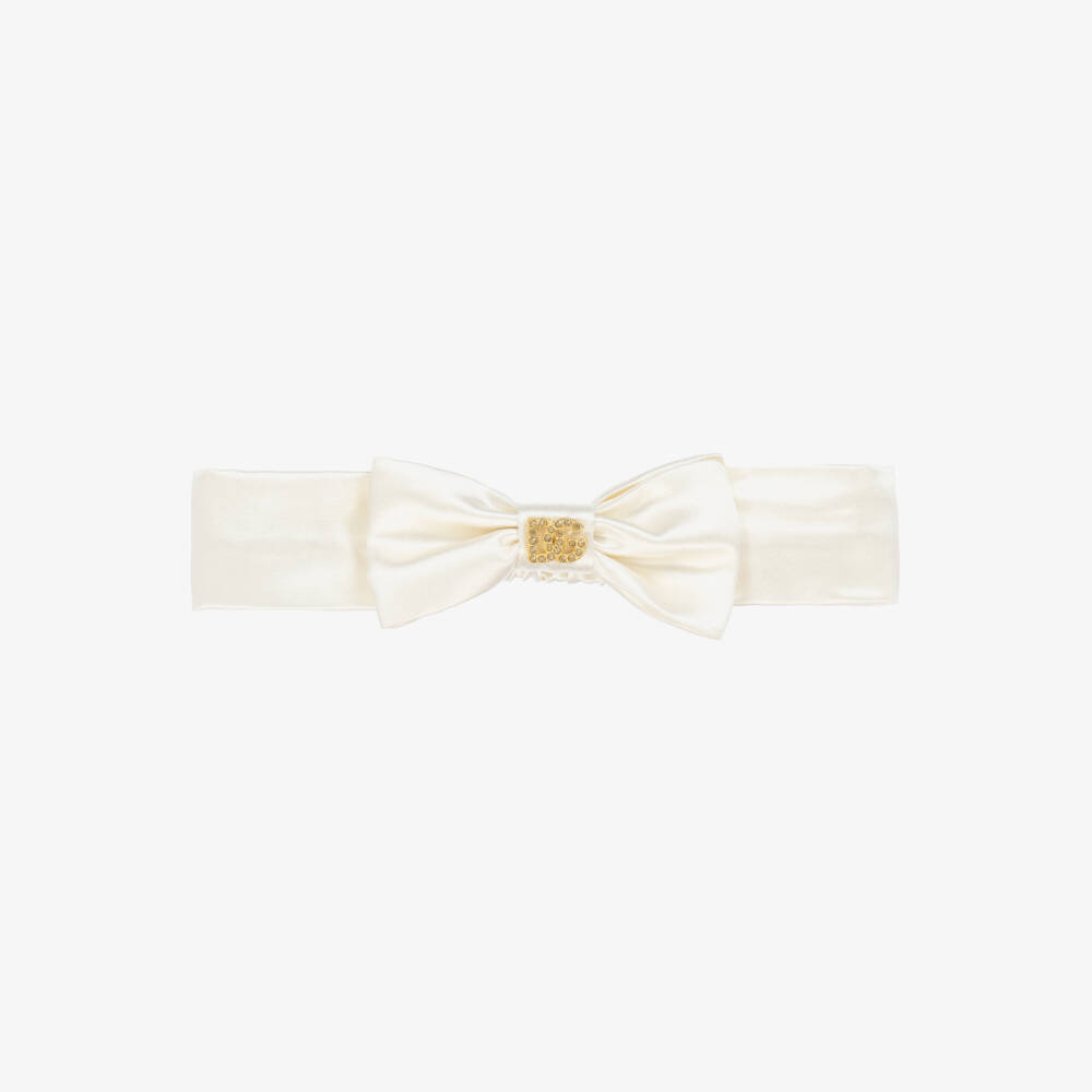 Dolce & Gabbana-Girls Silk Ivory Bow Hairband | Childrensalon Outlet