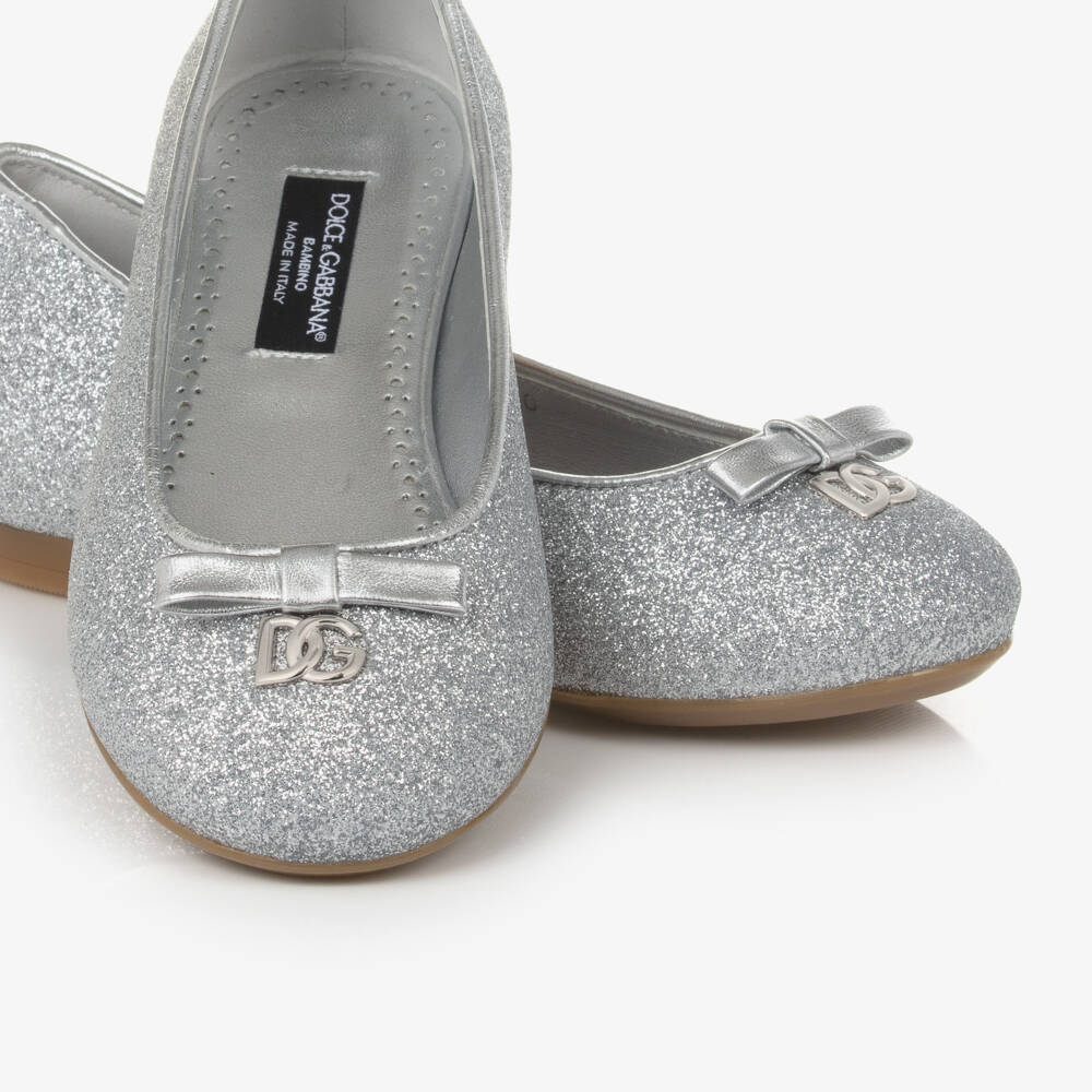 Dolce & Gabbana-Girls Silver Glitter Ballet Flats | Childrensalon Outlet