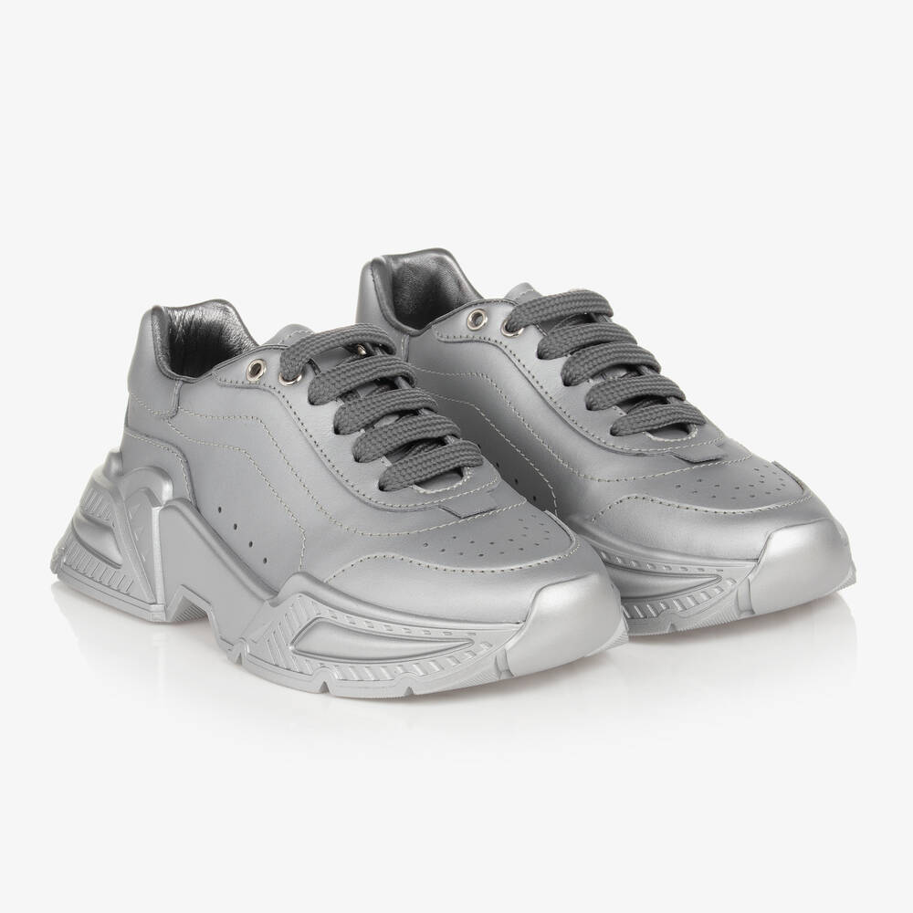 Dolce & Gabbana - Girls Silver Leather Daymaster Trainers | Childrensalon