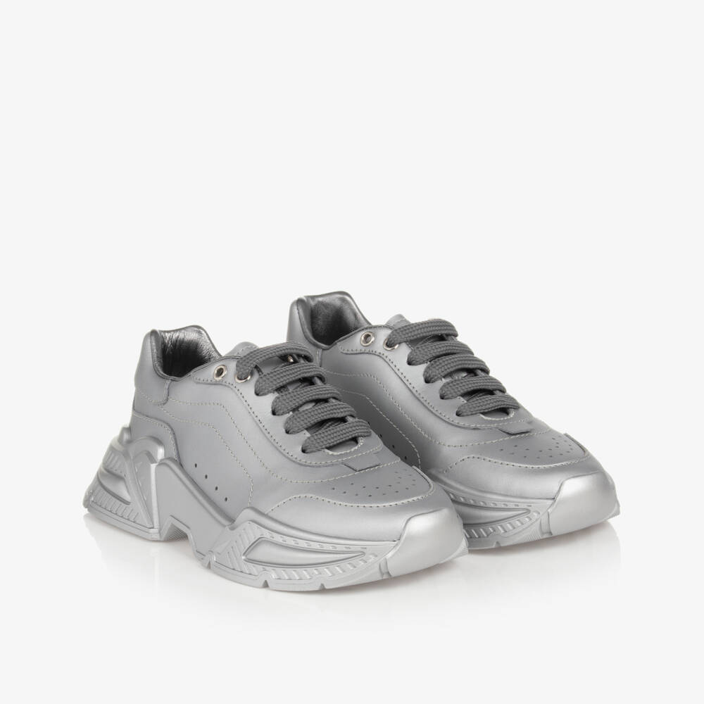 Dolce & Gabbana-ترينرز جلد لون فضّي للبنات | Childrensalon Outlet