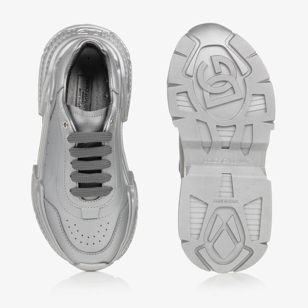 Dolce & Gabbana-Girls Silver Leather Daymaster Trainers | Childrensalon Outlet