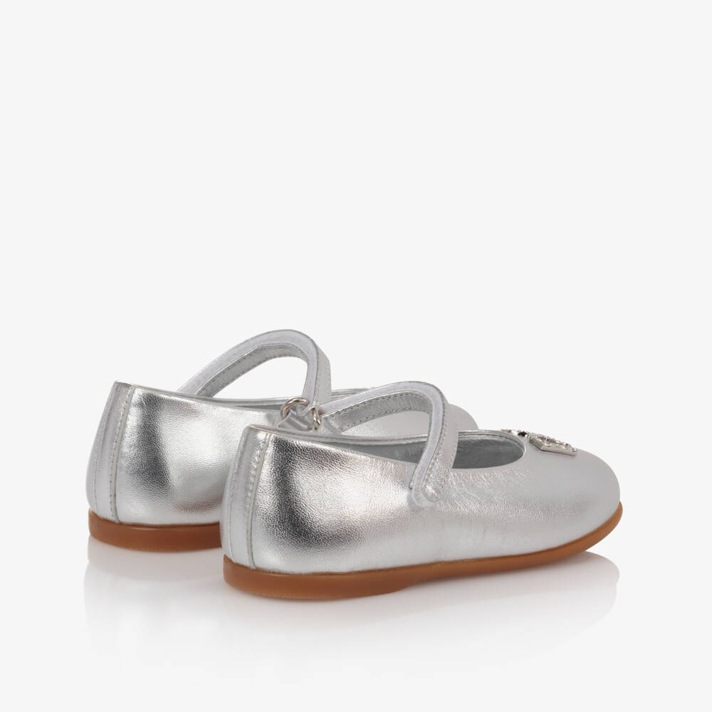 Dolce & Gabbana-Girls Silver Leather Logo Shoes | Childrensalon Outlet