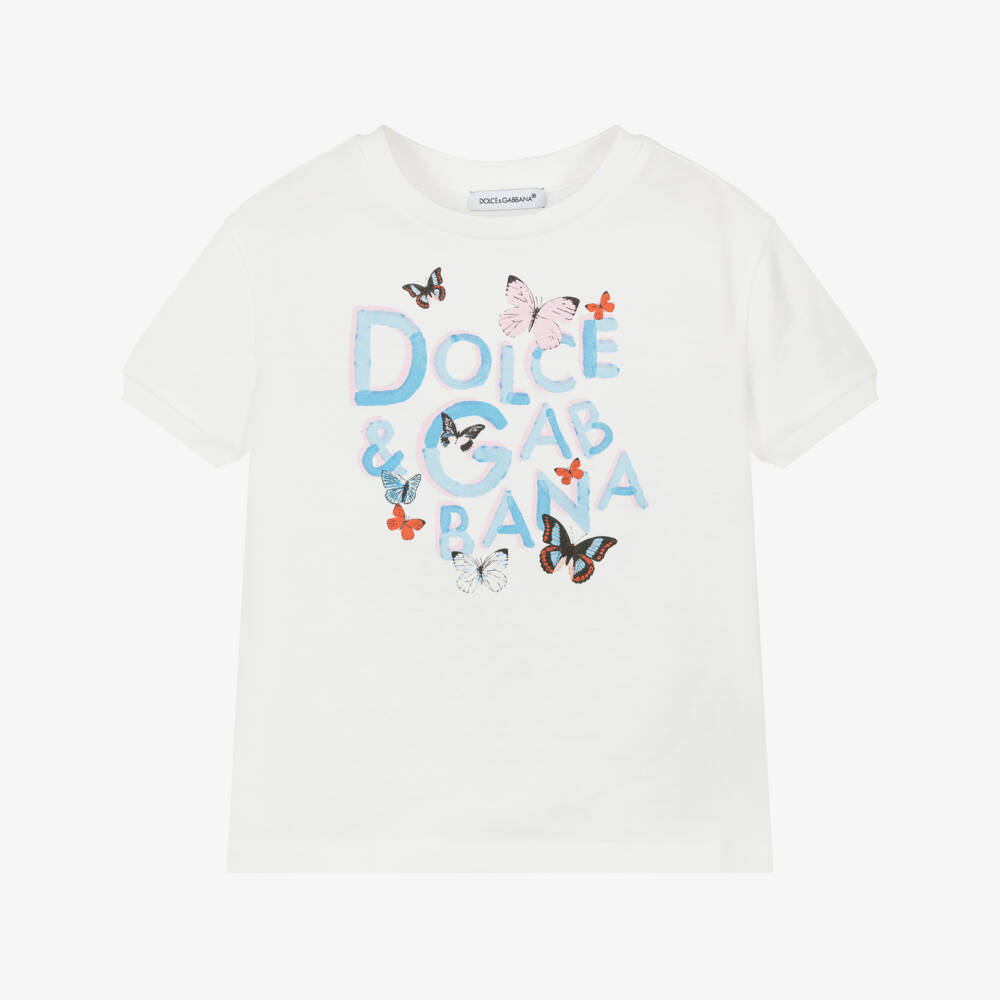 Dolce & Gabbana-Girls Soft White Butterfly Tee | Childrensalon Outlet