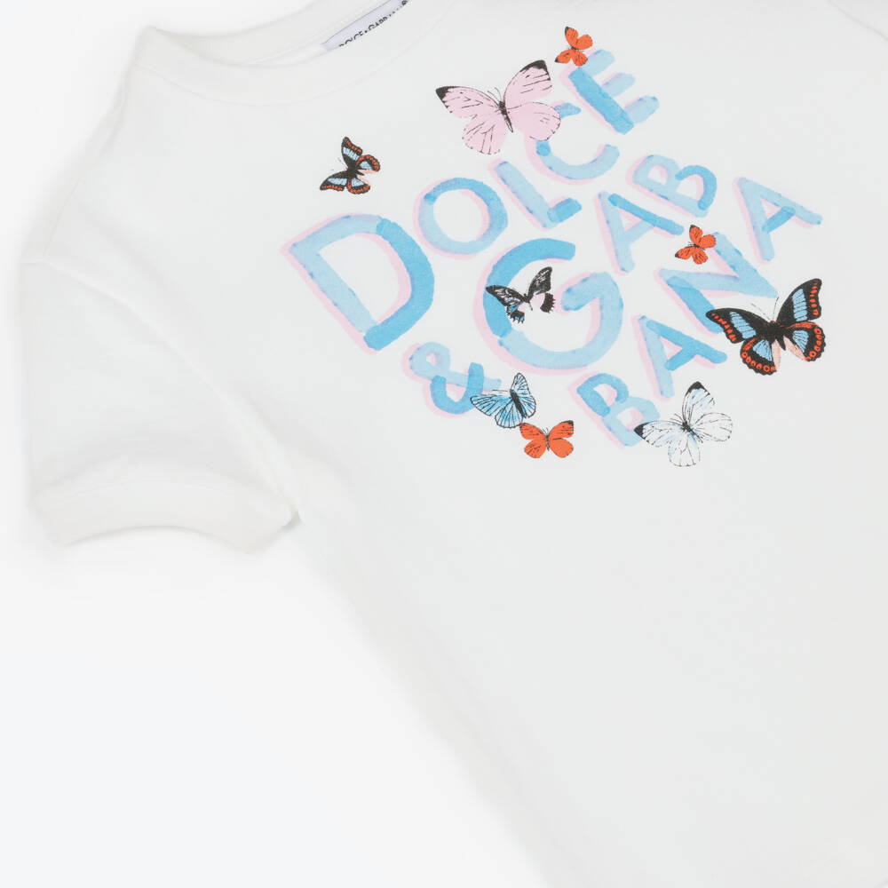 Dolce & Gabbana-Girls Soft White Butterfly Tee | Childrensalon Outlet