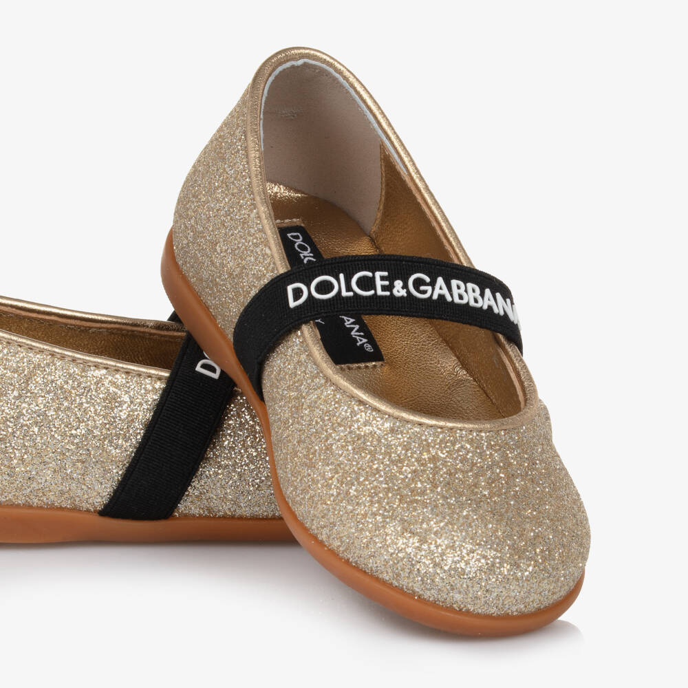 Dolce & Gabbana-Girls Sparkling Gold Leather Flats | Childrensalon Outlet