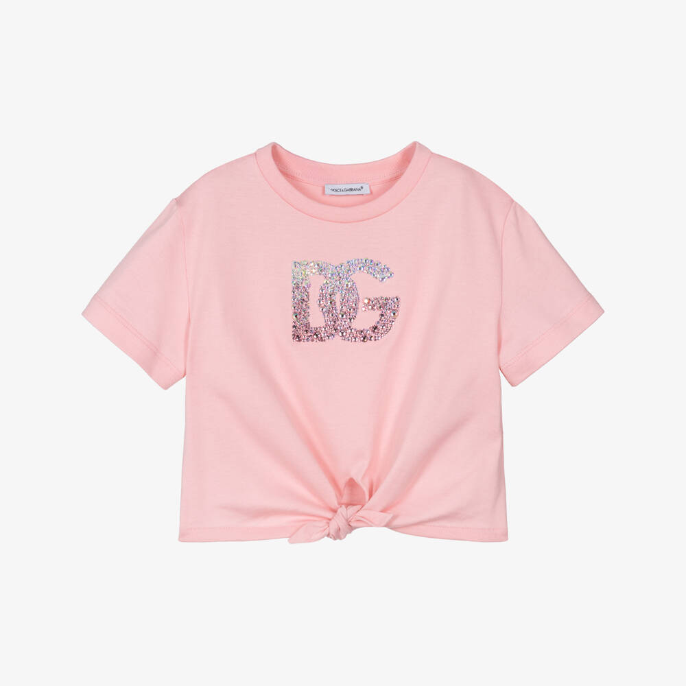 Dolce & Gabbana-Girls Sparkling Pink Logo Tee | Childrensalon Outlet