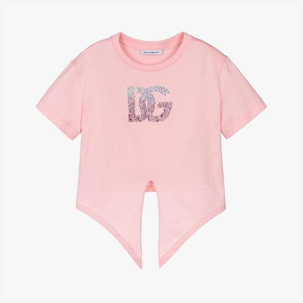 Dolce & Gabbana-Girls Sparkling Pink Logo Tee | Childrensalon Outlet