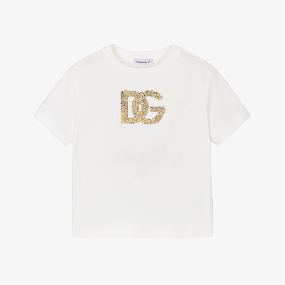 Dolce & Gabbana-Girls Sparkling White Logo Tee | Childrensalon Outlet