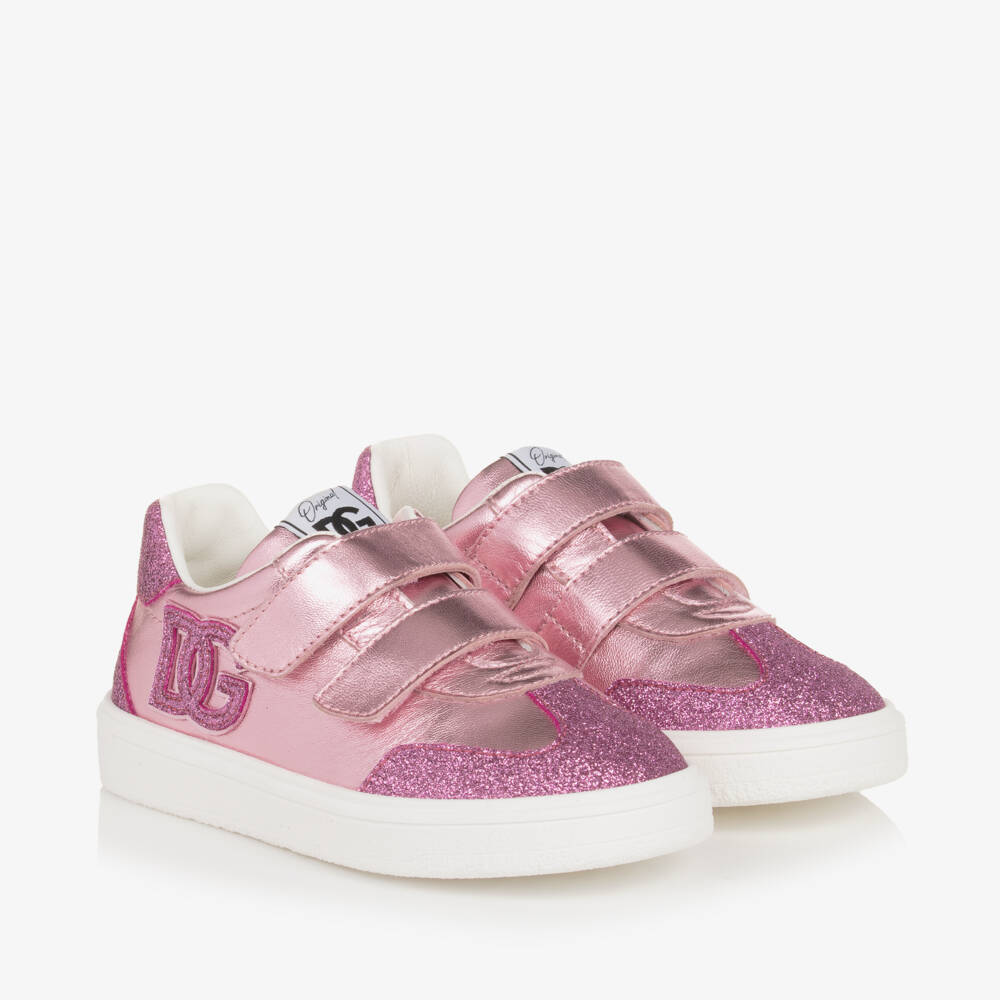 Dolce & Gabbana-Girls Sparkly Pink Leather Trainers | Childrensalon Outlet