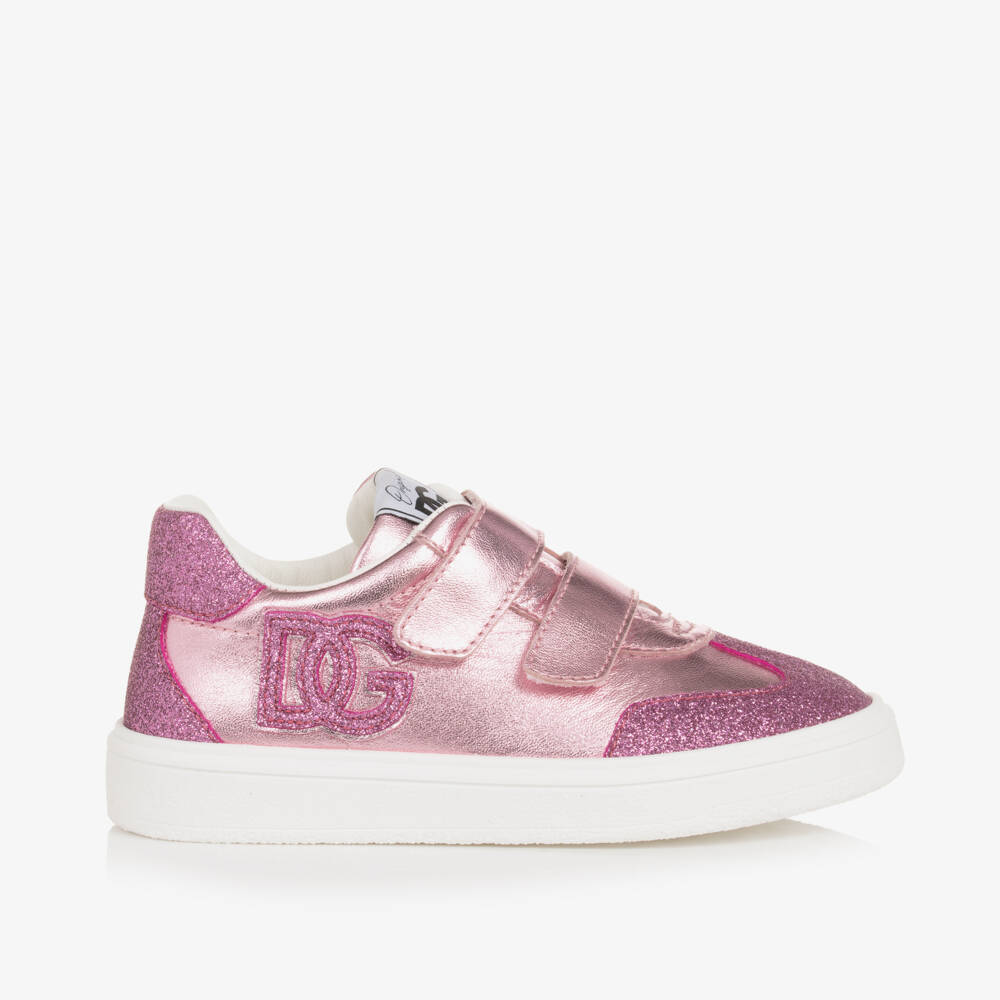 Dolce & Gabbana-Girls Sparkly Pink Leather Trainers | Childrensalon Outlet