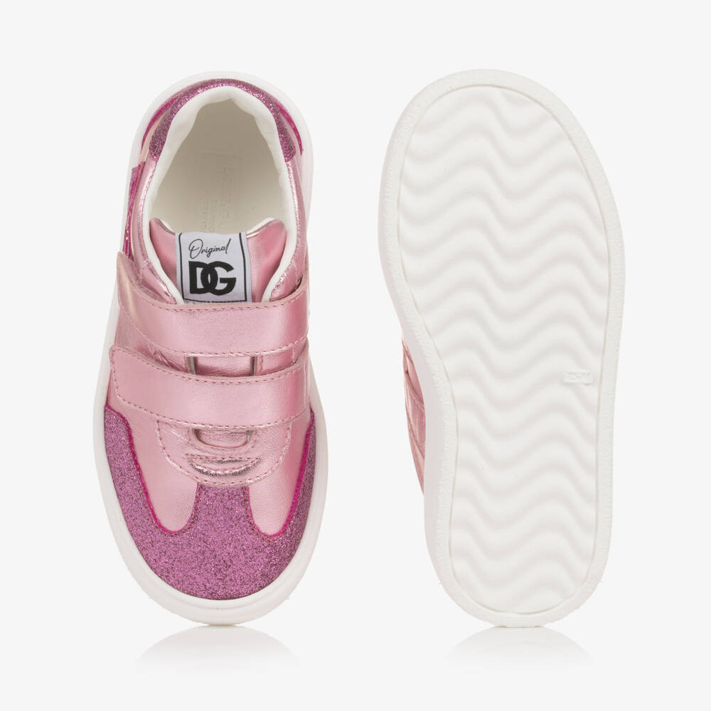 Dolce & Gabbana-Girls Sparkly Pink Leather Trainers | Childrensalon Outlet