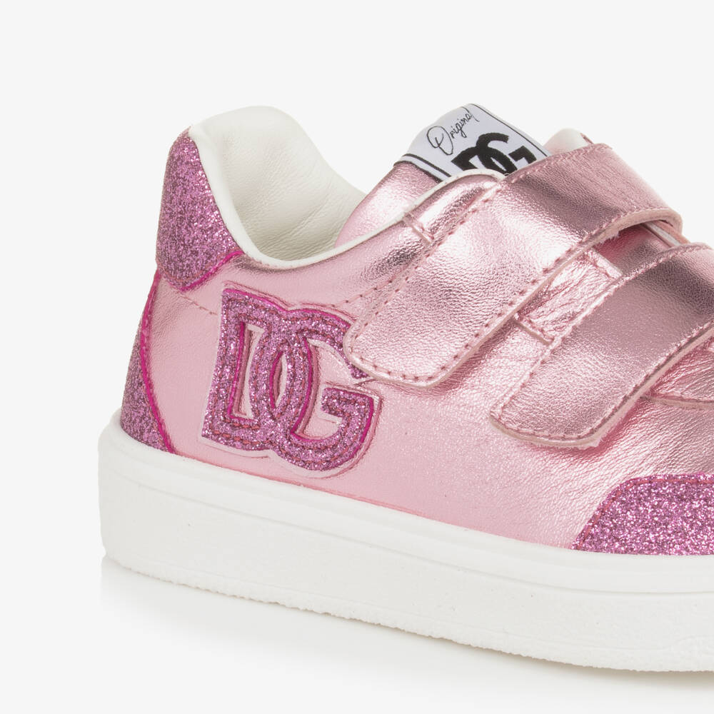 Dolce & Gabbana-Girls Sparkly Pink Leather Trainers | Childrensalon Outlet