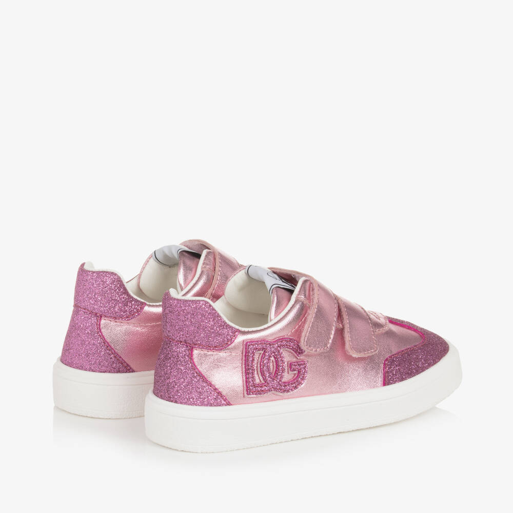 Dolce & Gabbana-Girls Sparkly Pink Leather Trainers | Childrensalon Outlet