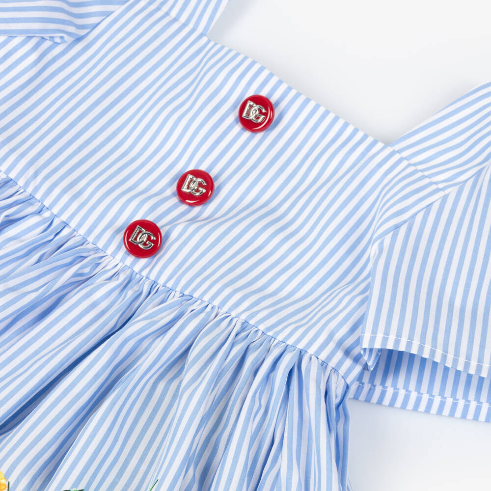 Dolce & Gabbana-Girls Striped Floral Cotton Dress | Childrensalon Outlet