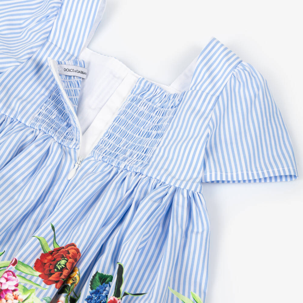 Dolce & Gabbana-Girls Striped Floral Cotton Dress | Childrensalon Outlet