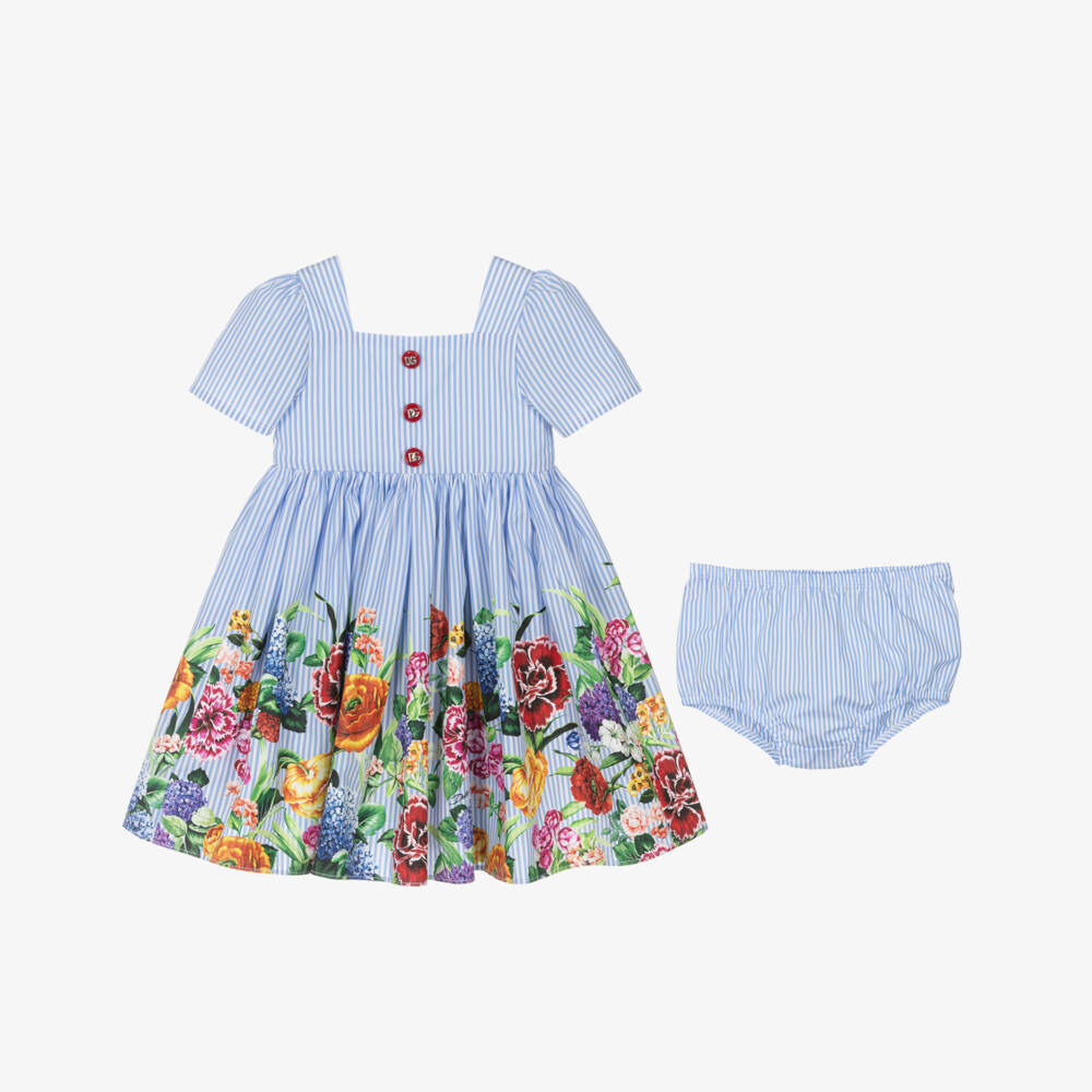 Dolce & Gabbana-Girls Striped Floral Cotton Dress | Childrensalon Outlet