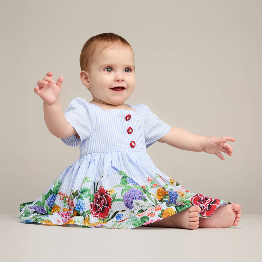 Dolce & Gabbana-Girls Striped Floral Cotton Dress | Childrensalon Outlet