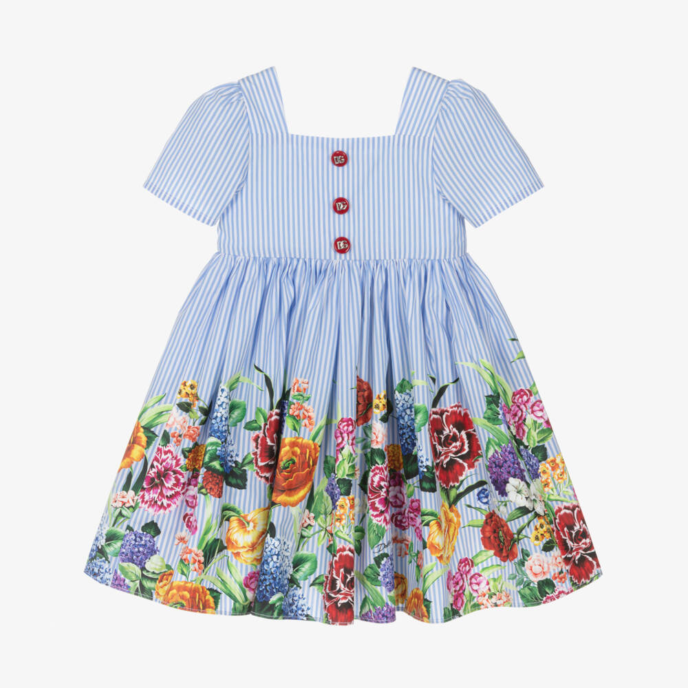 Dolce & Gabbana-Girls Striped Floral Cotton Dress | Childrensalon Outlet