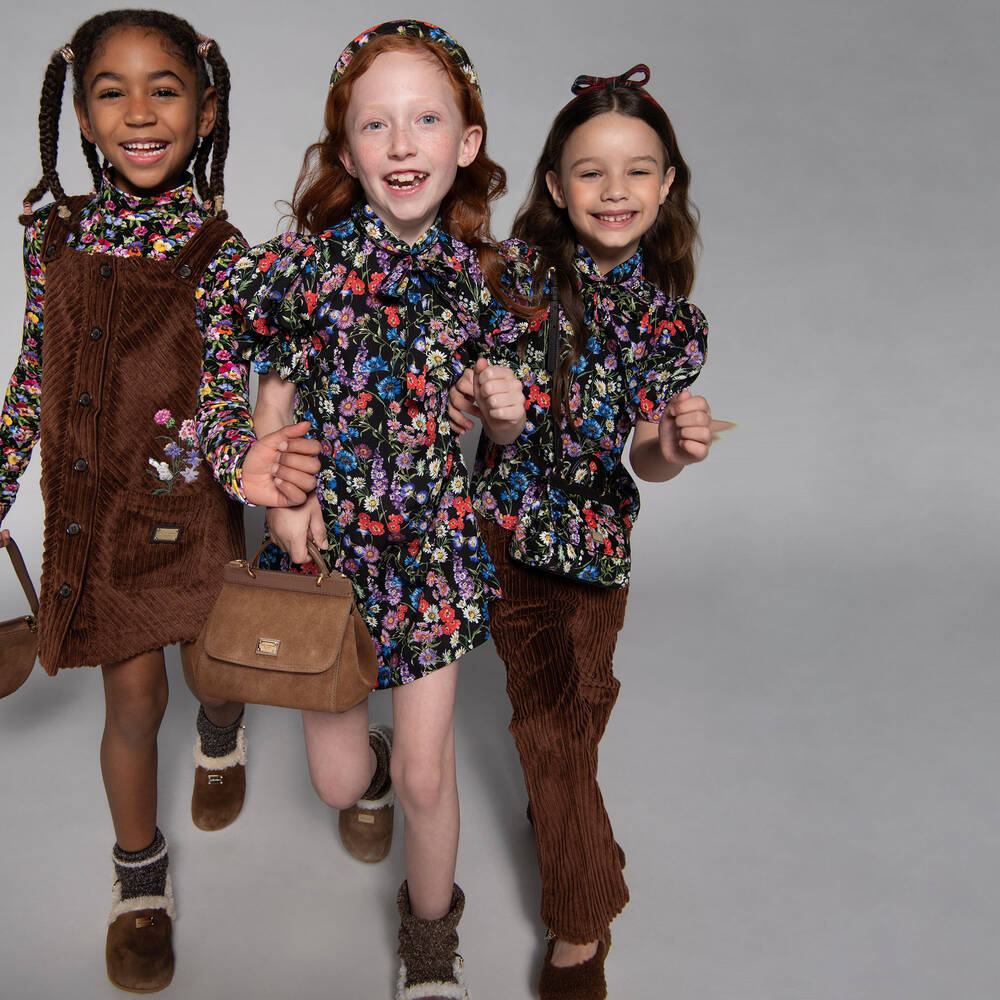 Dolce & Gabbana-Girls Tan Brown Leather & Sherpa Mules | Childrensalon Outlet