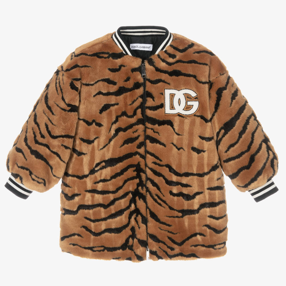 Dolce & Gabbana - Girls Tan Brown Tiger Coat  | Childrensalon
