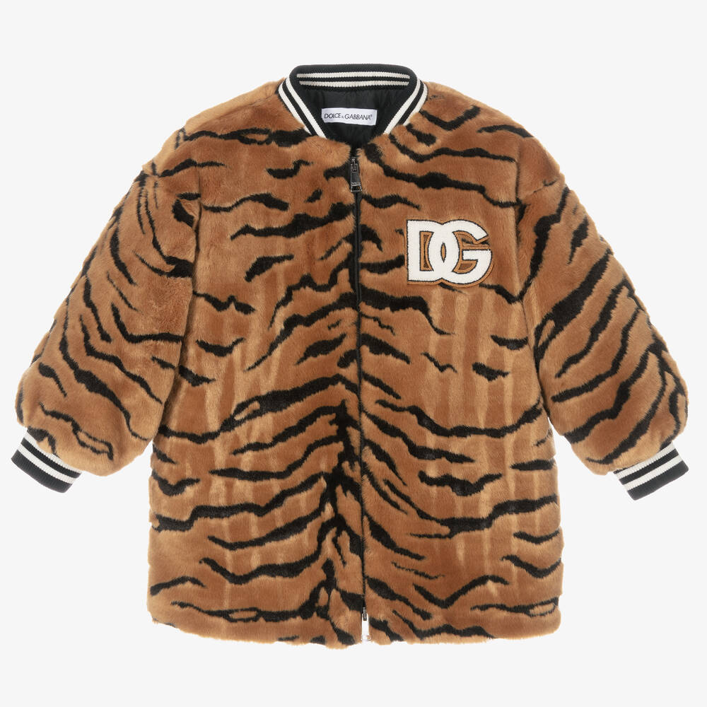 Dolce & Gabbana-Girls Tan Brown Tiger Coat  | Childrensalon Outlet