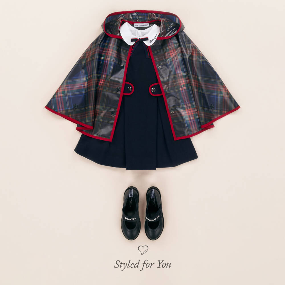 Dolce & Gabbana-Girls Tartan Hooded Rain Cape | Childrensalon Outlet