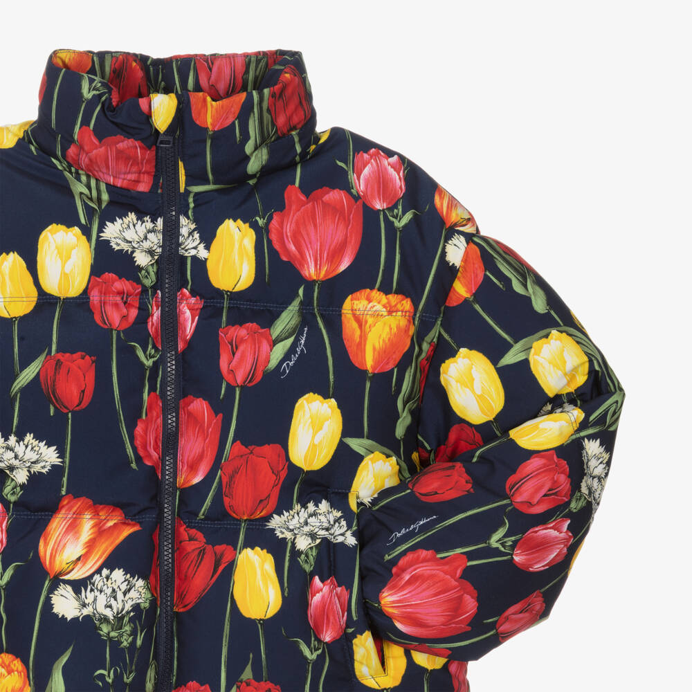 Dolce & Gabbana-Girls Tulip Print Hooded Puffer | Childrensalon Outlet