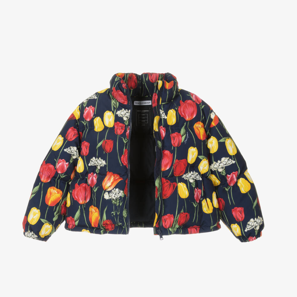 Dolce & Gabbana-Girls Tulip Print Hooded Puffer | Childrensalon Outlet