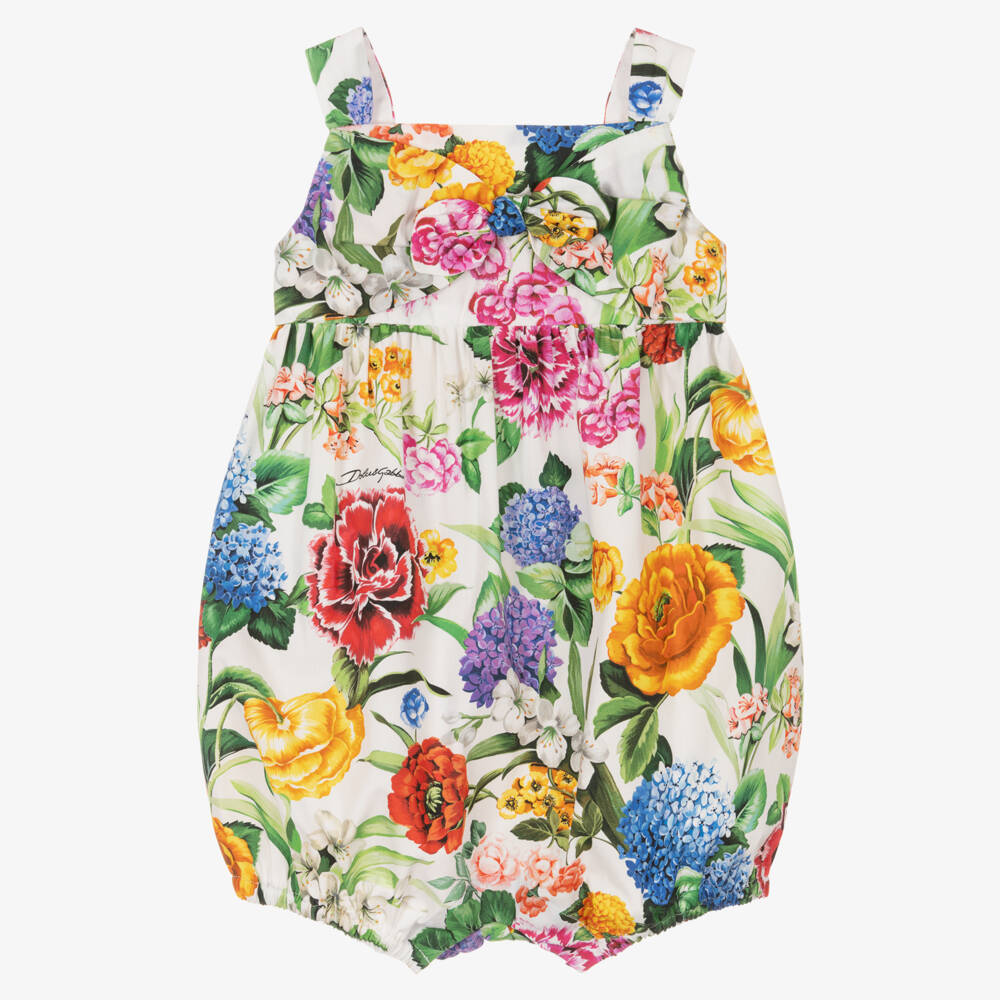 Dolce & Gabbana-Girls Vibrant Blossom Cotton Romper | Childrensalon Outlet