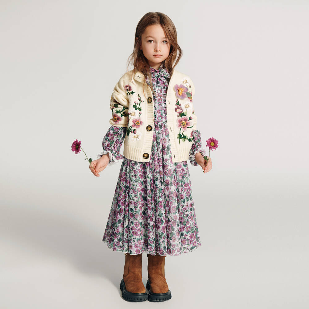 Dolce & Gabbana-Girls Violet Purple Floral Pure Silk Chiffon Dress | Childrensalon Outlet