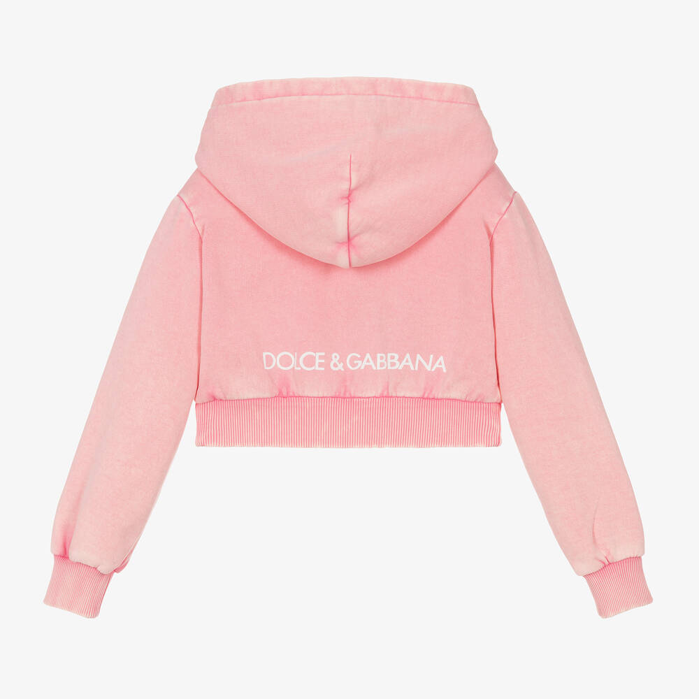 Dolce & Gabbana Girls Washed Pink Cotton Zip-Up Hoodie