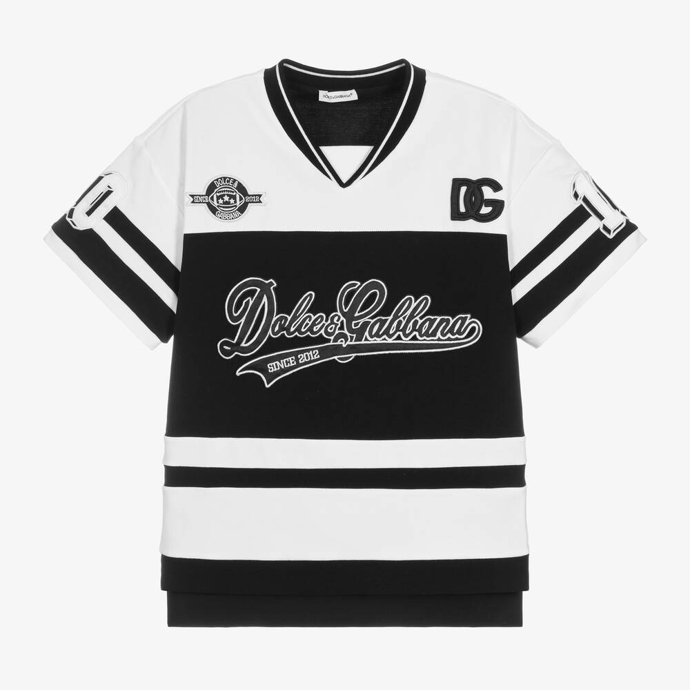 Dolce & Gabbana - Girls White & Black Varsity Logo Dress | Childrensalon