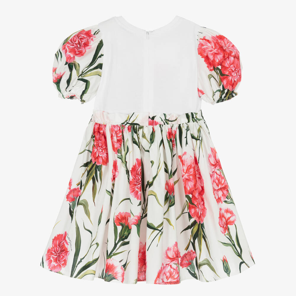 Dolce & Gabbana-Girls White Carnation Print Cotton Dress | Childrensalon Outlet