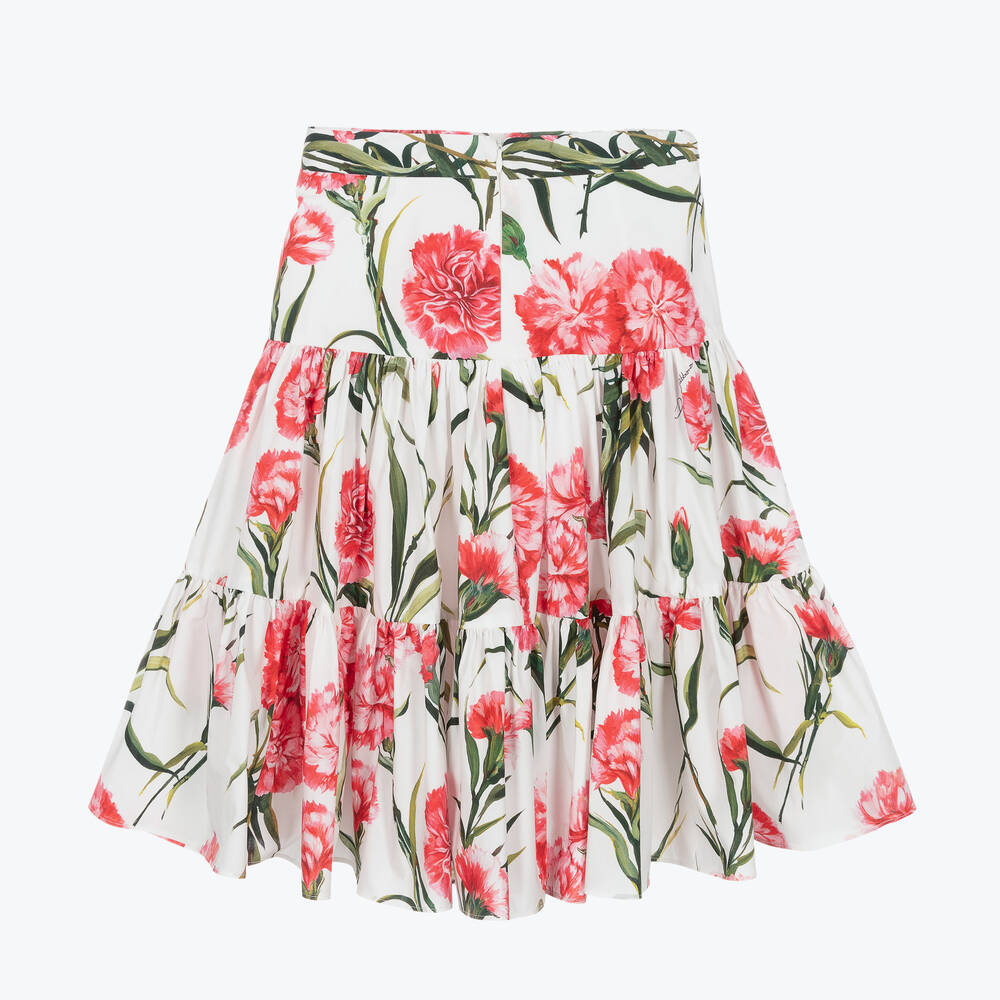 Dolce & Gabbana - Girls White Carnation Print Cotton Skirt