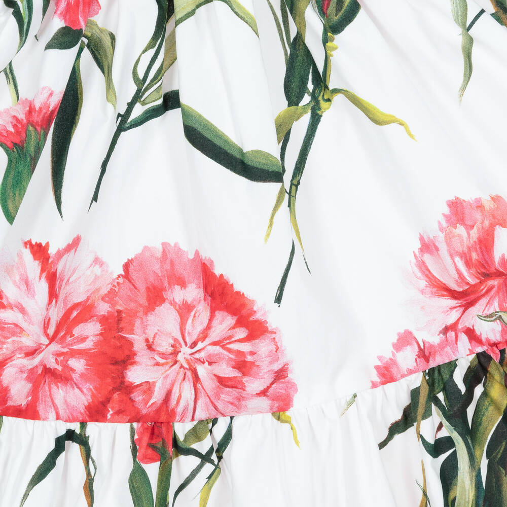 Dolce & Gabbana - Girls White Carnation Print Cotton Skirt