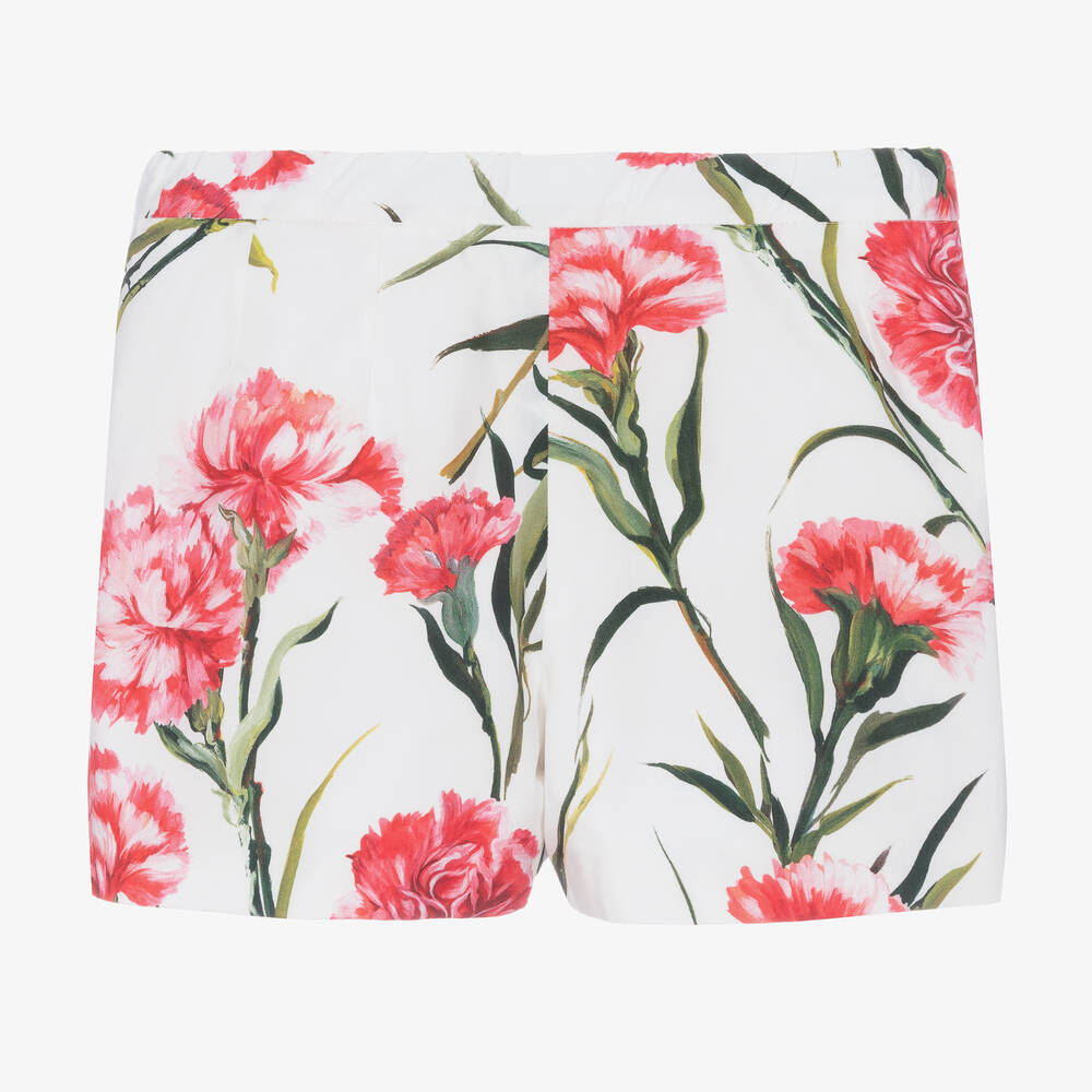 Dolce & Gabbana-Girls White Carnation Print Shorts | Childrensalon Outlet